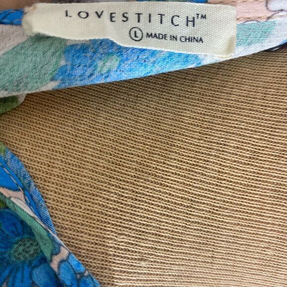 Lovestitch Bright Floral Blue Green Ruffle Bottom Dress Size Large - Picture 8 of 10